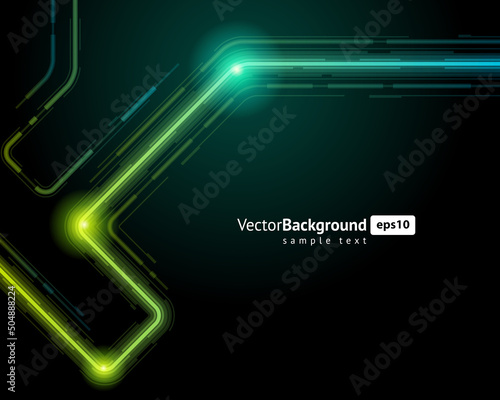 Bright illuminated hi tech circuit electronic structure cyber connection dark background template vector illustration. Glow technology microcircuit chip abstract futuristic motherboard engineering