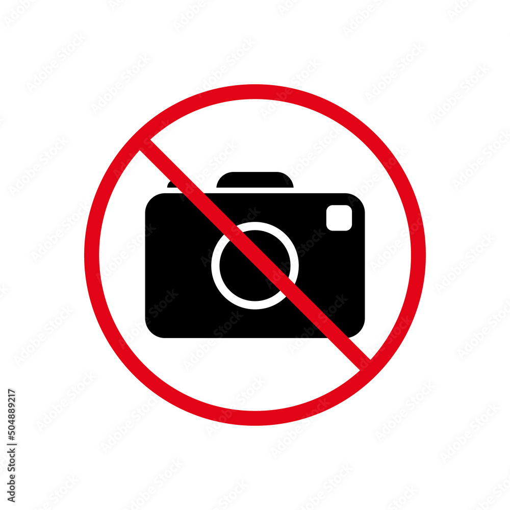 Ban Photo Camera Black Silhouette Icon. No Allowed Zone Camera Capture ...