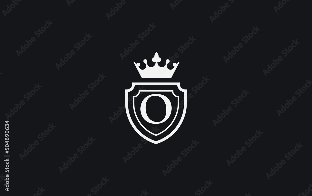 Golden Crown and shield logo and symbol design vector with the letter O Golden Crown and shield logo and symbol design vector with the letter O