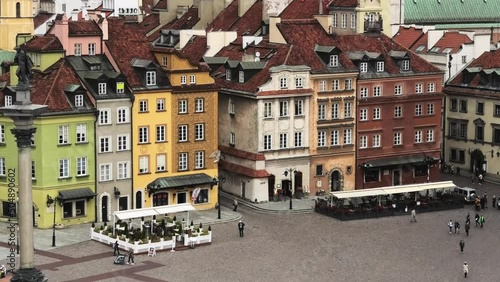 Quiet Plac Zamkow, Castle Square, Warszawa, Warsaw, Polska, Poland. Close up terraces photo