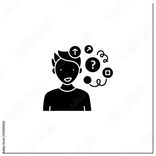 Loose associations glyph icon. Rapidly shifting from topic to topic. Chaotic thoughts.Schizophrenia symptoms concept. Filled flat sign. Isolated silhouette vector illustration