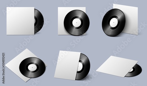 Vinyl plate with blank white cover vector set