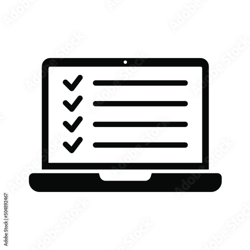 Vector laptop screen icon and checklist on white isolated background.