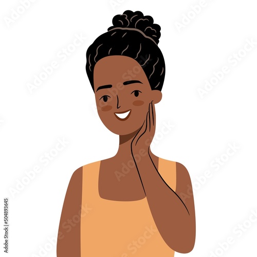 Self love concept. African woman isolated character. Flat vector illustration.