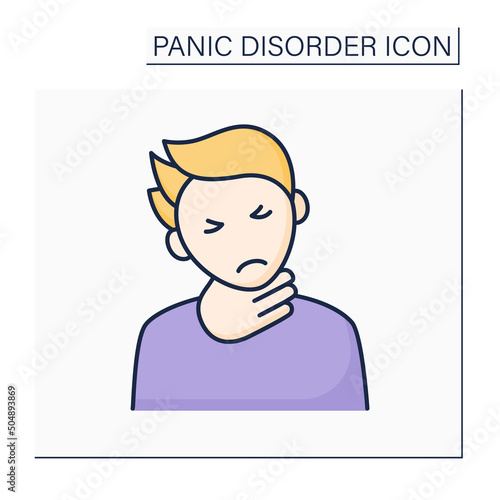 Choking feeling color icon. Choke in neck. Panic attack. Panic disorder concept. Isolated vector illustration