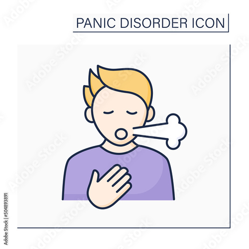 Breath shortness color icon. Dyspnea. Through fear and anxiety, man feels air hungry. Scare attack. Panic disorder concept. Isolated vector illustration