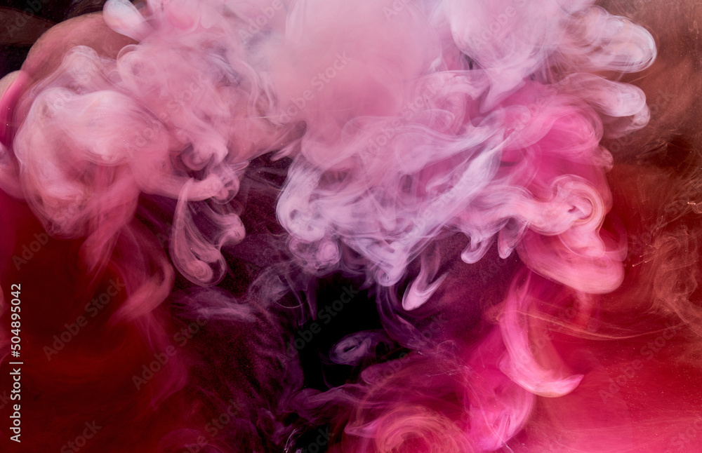 Pink smoke on black ink background, colorful fog, abstract swirling touch ocean sea, acrylic paint pigment underwater Pink smoke on black ink background, colorful fog, abstract swirling touch ocean sea, acrylic paint pigment underwater