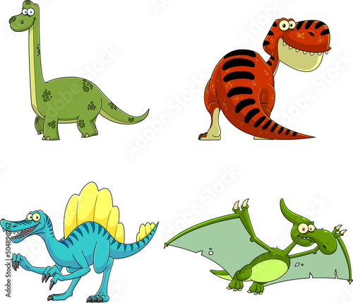 Dinosaurs Cartoon Characters. Vector Hand Drawn Collection Set Isolated On White Background