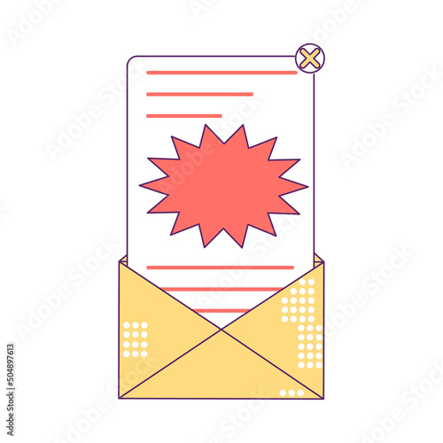 Delete spam letter semi flat color vector element. Full sized object on white. Ads messages. Unwanted bulk emails simple cartoon style illustration for web graphic design and animation