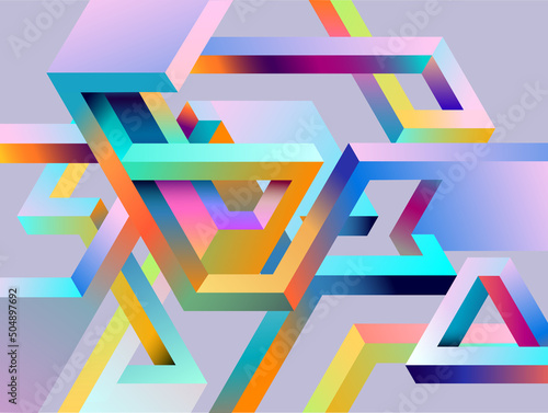 3D Isometric impossible colorful shapes. Abstract geometric composition.