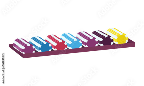 Poker chips holder semi flat color vector element. Full sized object on white. Bet on roulette. Casino card games. Gambling simple cartoon style illustration for web graphic design and animation