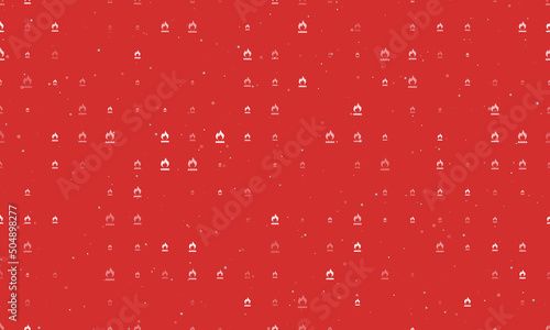 Seamless background pattern of evenly spaced white gas symbols of different sizes and opacity. Vector illustration on red background with stars