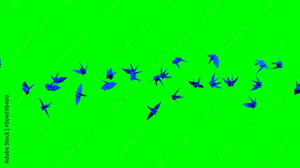 Blue origami crane on green chroma key background.
3D illustration for background.
Blue origami crane on green chroma key background.
3D illustration for background.