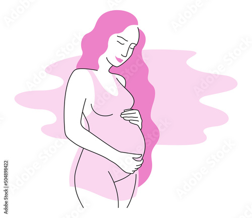 Happy young pregnant woman in simple style