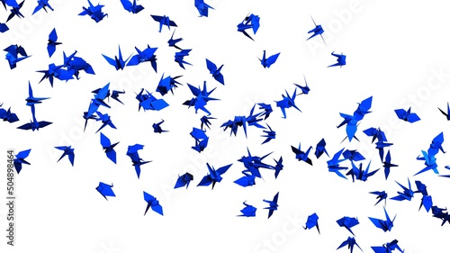 Blue origami crane on white background.
3D illustration for background.
