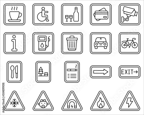 Sign and symbol line icon set 4 vector illustration