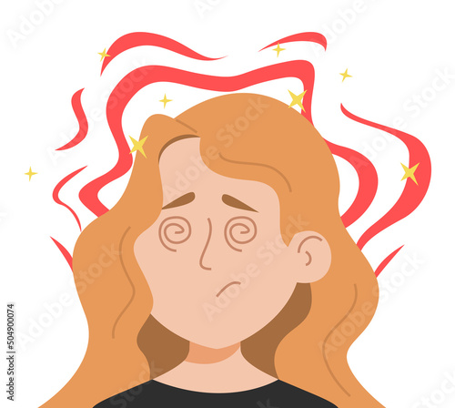 Woman feel aura before migraine vector isolated. Migraine prodrome symptom, neurological condition. Visual aura, female character suffering from headache.
