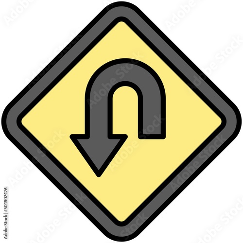 U turn sign icon, traffic sign vector illustration