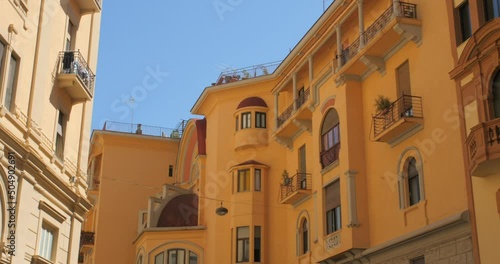 Italian Vintage Balcony In Residential Apartments At Naples City, Vomero District, Southern Italy. Panning Right Shot photo