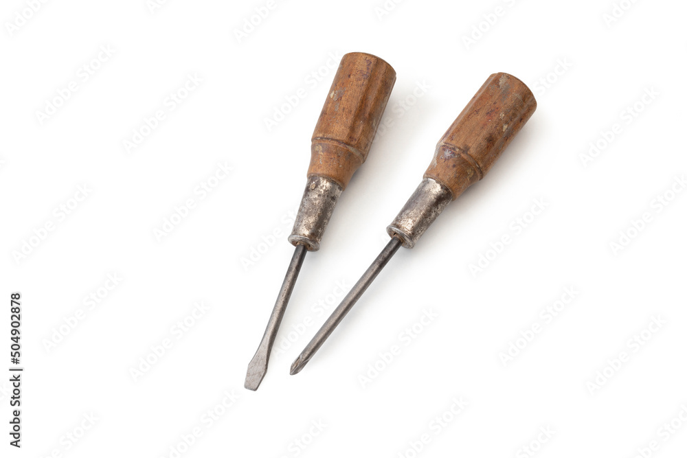 Home improvement: two screwdrivers on a white background. .. Home improvement: two screwdrivers on a white background. ..