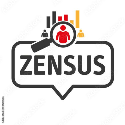 Sprechblase Zensus - Volkszählung in Deutschland - deutscher Text mit Symbol