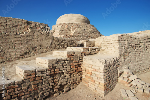 Mohenjo daro ruins close Indus river in Larkana district, Sindh, Pakistan photo