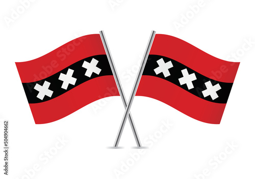 Flags of Amsterdam city. Amsterdam crossed flags on white background. Vector illustration.