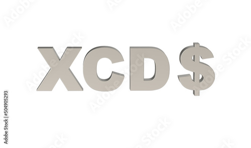 East Caribbean Dollar, XCD, Currency symbol of all seven full members and one associate member of the Organization of Eastern Caribbean States in metallic Silver photo