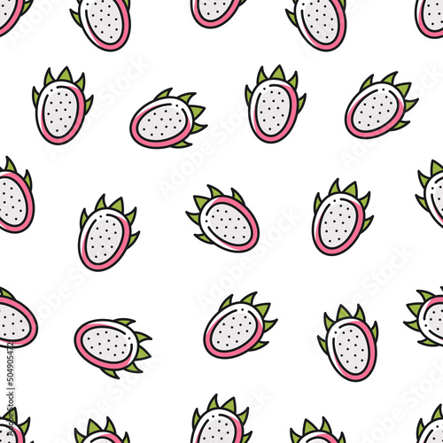 Seamless pitahaya pattern. Colorful pattern half of dragonfruit. 