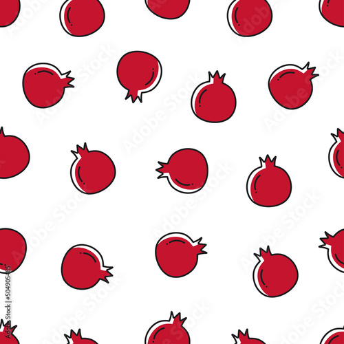 Seamless pomegranate pattern. Colorful simple pattern on white background.