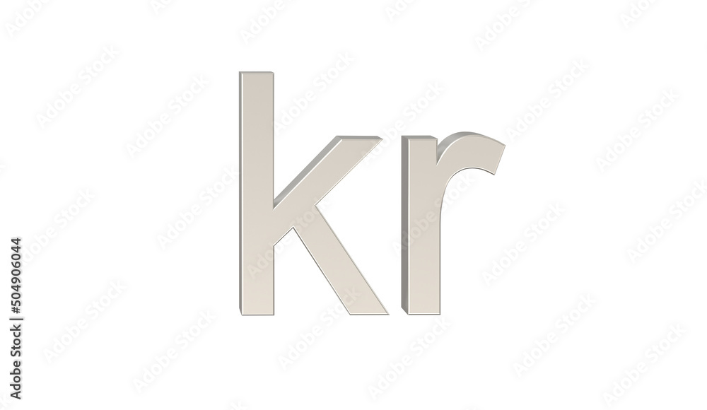 Norwegian krone, NOK, currency of Norway in metallic Silver Norwegian krone, NOK, currency of Norway in metallic Silver