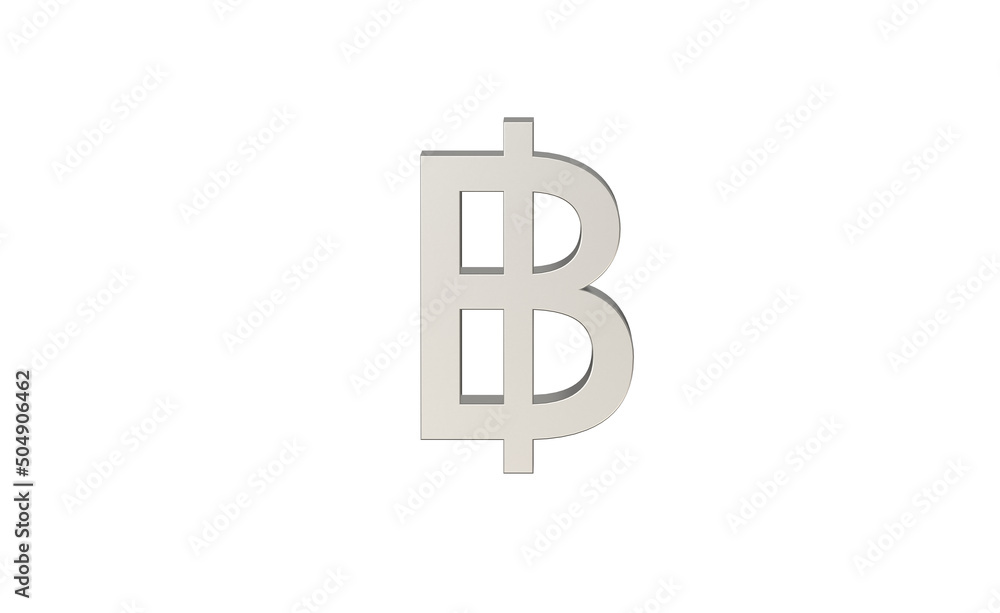 Thailand Baht, THB, Currency symbol of Thailand in metallic Silver Thailand Baht, THB, Currency symbol of Thailand in metallic Silver