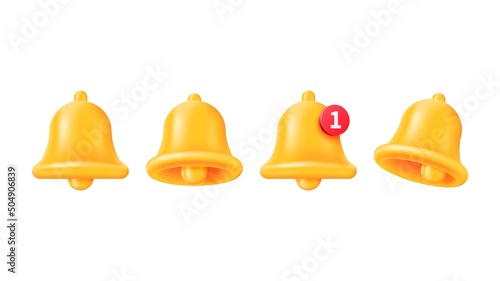 Set of realistic 3d yellow bell icon