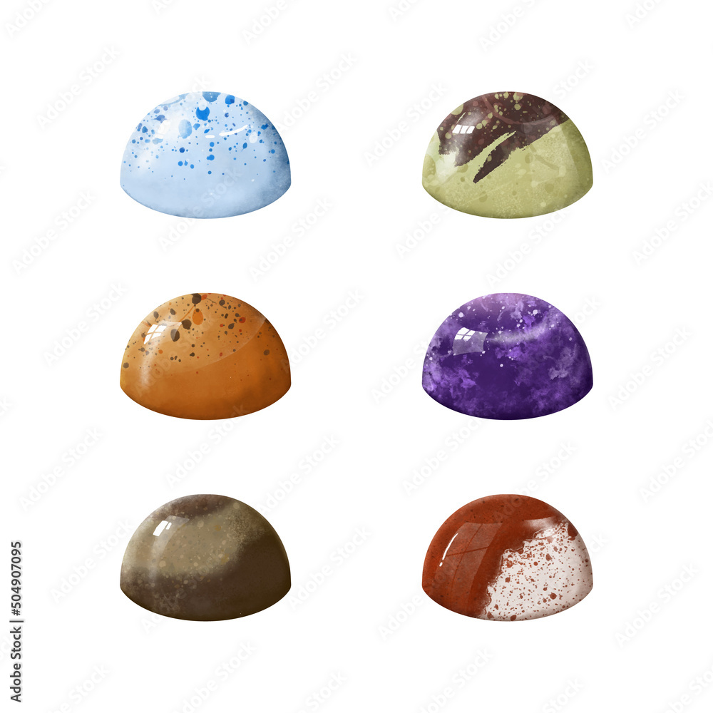 Set of Assorted Hand Drawing Watercolor Bonbon Chocolate Candy Digital Vector Illustration Graphic Template