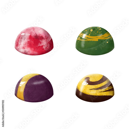Set of Assorted Hand Drawing Watercolor Bonbon Chocolate Candy Digital Vector Illustration Graphic Template