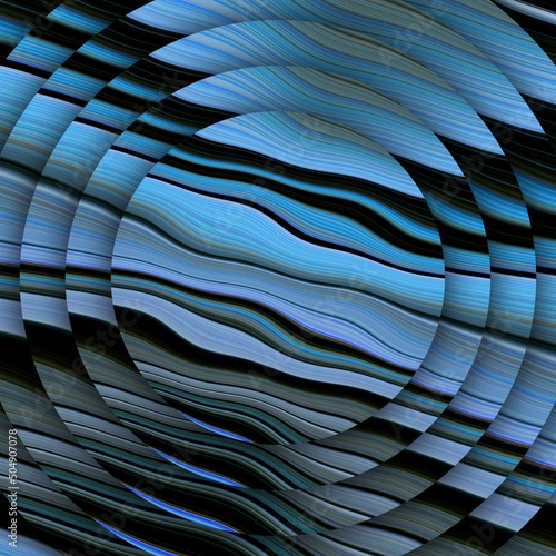 creative use of diagonal parallel brightly coloured blue and grey stripes on a black background