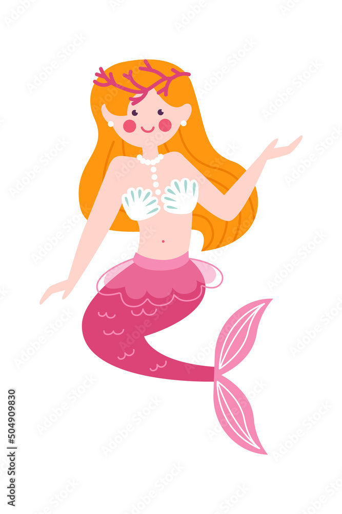Childish mermaid with corals. Vector illustration Childish mermaid with corals. Vector illustration