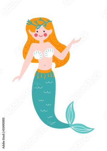 Childish mermaid character. Vector illustration