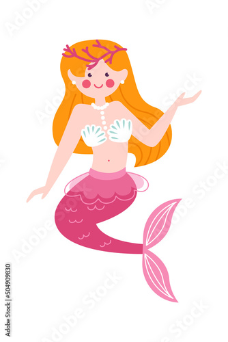 Childish mermaid with corals. Vector illustration