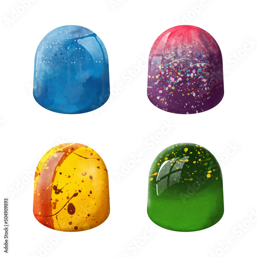 Set of Assorted Hand Drawing Watercolor Bonbon Chocolate Candy Digital Vector Illustration Graphic Template