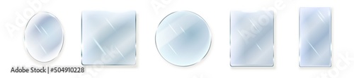 Realistic mirror set with reflection on glass.