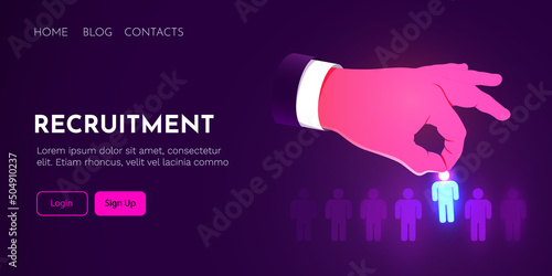 Businessman hand chooses the best employee. Recruitment concept.