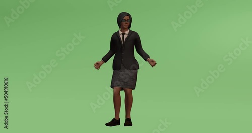 business woman conducts coaching or approves proves a business startup development plan on green screen