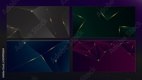 Golden Deep Black Blue Green Purple Geometric Background. Dark Purple Black Blue Green Banner. Shiny Crystal Celebration Texture. 3D Abstract Luxury New Year Design. Royal Christmas Poster.