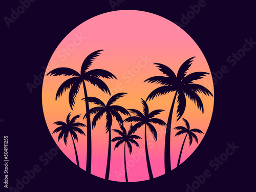 Fototapeta Palm trees against a gradient sun