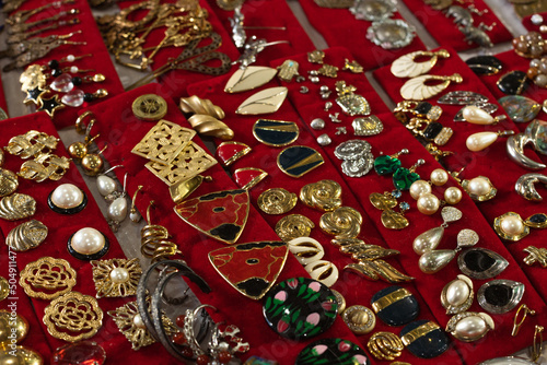 Obraz na płótnie flea market vintage jewelry sale, costume jewelry garage sale