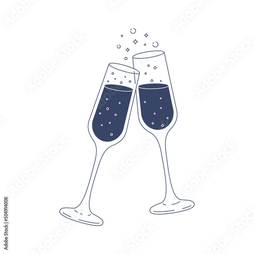 Toasting champagne glasses. Celebration illustration. Abstract drink. Vector illustration.