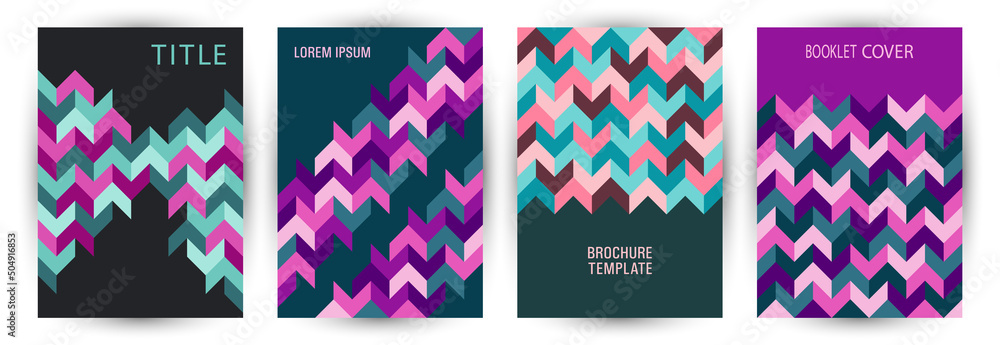 Annual report cover layout set geometric design. Modernism style retro title page mockup set Eps10.
