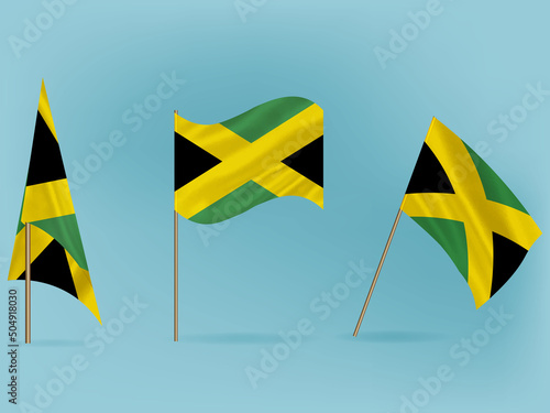 National flag of Jamaica  vector.Waving flag of Jamaica from different angle