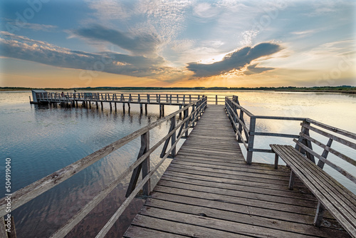 Morgenstimmung am Federseesteg, Bad Buchau, Baden-Württemberg, Deutschland